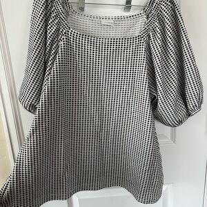 Ava & Viv Black & White Square-Print Puff Sleeve Women's Top